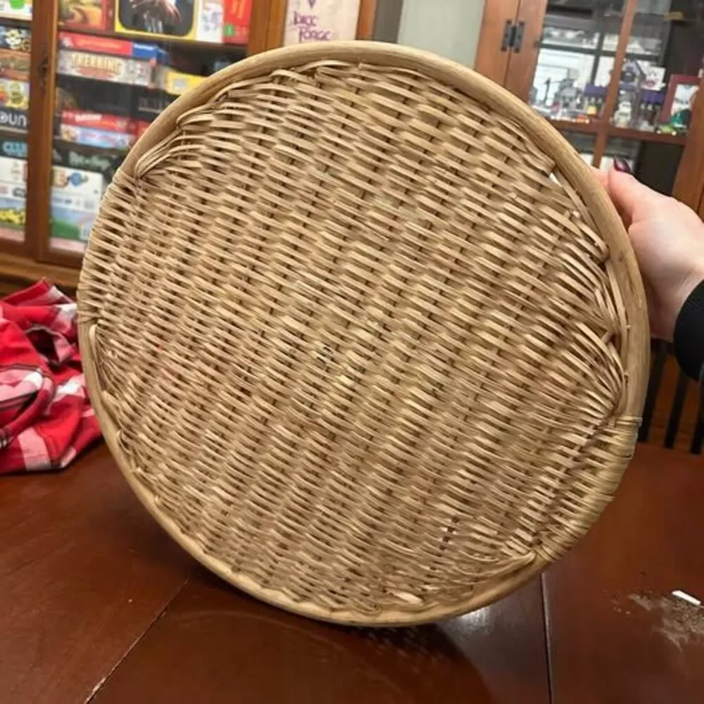 Rattan Woven Basket With Handles Circular Tray